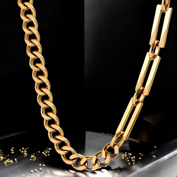 🆕️18K Gold Plated Cuban Chain Necklace + FREE Stainless Steel Earrings! Trendy - Picture 12 of 14